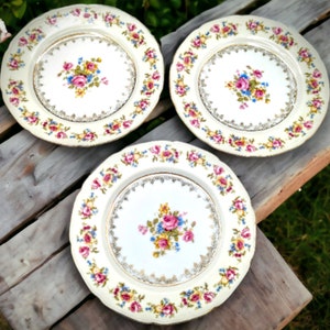 Floral Salad Plates Set Of 6-7.5-Inch Vintage Salad Plates With Gold Scalloped Floral Plates Ceramic