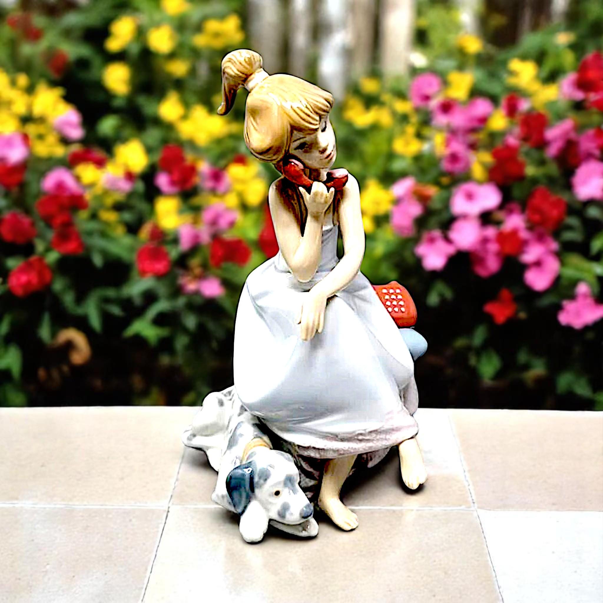 Vintage Lladro Chit Chat 5466 Young Girl on Phone With Dalmation