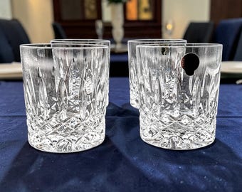 Oversized Double Old Fashioned Crystal Glasses Lismore Set of 4 by Waterford Crystal