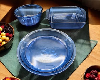 Vintage 7 Piece Pyrex Anchor Hocking Cobalt Blue Glass Baking Set
