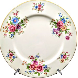 Vintage Lenox Aurora Dinner Plates (Set of 2): Floral Gold Trim, L-347