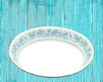 Rare Noritake Milford Porcelain Serving Bowl: Blue/Green Floral, Platinum Trim