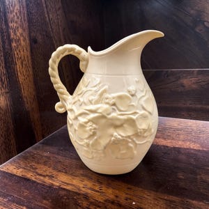 Belleek Ireland Ivy Yellow 20 Oz Pitcher Vintage Irish Pottery Cream Floral 5 7/8 Inch