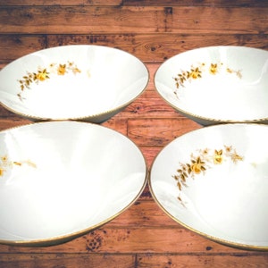 Noritake Ninon Soup Bowls (Set of 4): Gold Roses, Green Leaves, Gold Rim