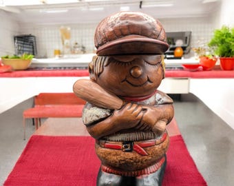 Tarro de galletas vintage de jugador de béisbol de los años 70, California Originals n.° 875, 30 cm de alto