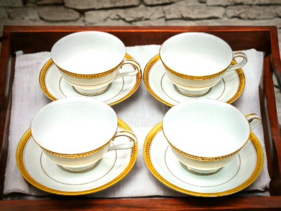 Vintage Noritake Goldridge Teacup and Saucer Set: 1960s Gold Vintage Noritake Goldridge Teacup and Saucer Set: 1960s Gold