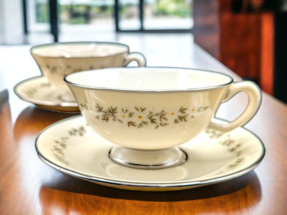 Vintage Lenox Brookdale Bone China Cup and Saucer Set: Platinum