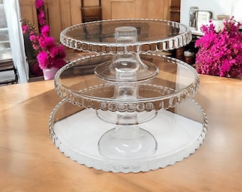 The Cellar 3-Tier Glass Cake Stand | Scalloped Edge Dessert Serving Tray (New in Box)