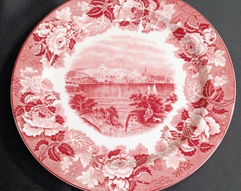 Vintage Enoch Woods Hochschild Kohn Old Baltimore Views 10 Inch Red Dinner Plate "View of Baltimore"