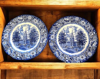 Vintage Dinner Plates Liberty Blue Set of 2 by Staffordshire England 1970s Pristine Condition