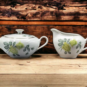 Set of Lidded Sugar Bowl and Creamer in the Chartrose CHARTREUSE Pattern by HEINRICH - H&C