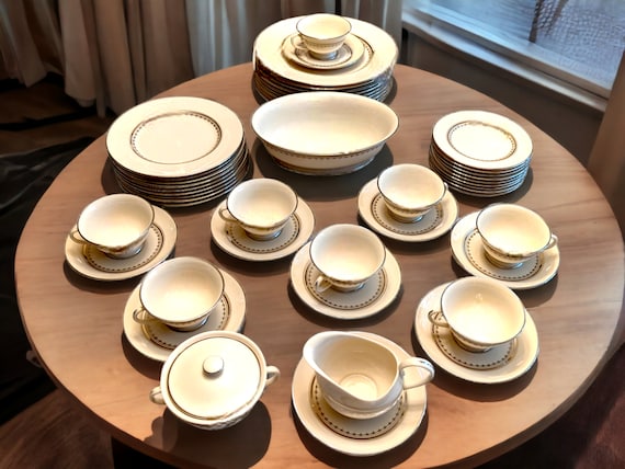 Franciscan Arabesque 49 Piece Masterpiece China Complete Dinnerware Set Circa 1960 Platinum and Gold on Ivory Porcelain Pristine Condition Etsy