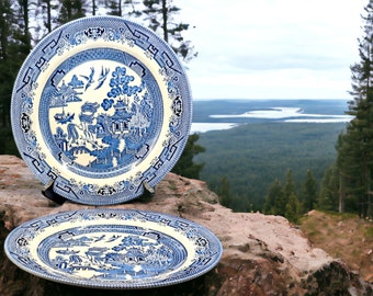 Vintage Churchill Blue Willow Dinner Plates - Set of 2, England