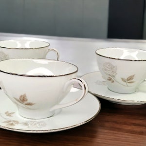 Set Of 3 Noritake Rosay Pattern Cups and Saucers #6216,  Made In Japan.
