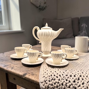 Pristine Franciscan Coronado Demitasse Coffee Set Off White Matte Set of 14 Circa 1940s