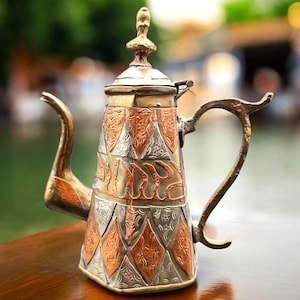 Antique Arabic Teapot: 1800s Bronze & Copper Display Piece