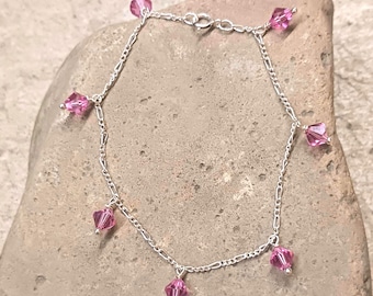 Pink Swarovski Crystal's and Sterling Silver Bracelet
