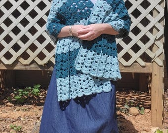 Sea green cotton crocheted shawl