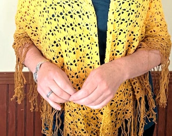 Yellow Ombre Crocheted Thread Shawl