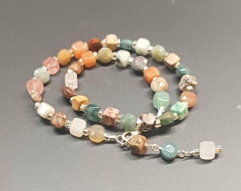 Multi Gemstone & Sterling Silver with a Lobster Claw Anklet