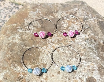 Sparkling Crystals on Sterling Silver Hoop Earrings