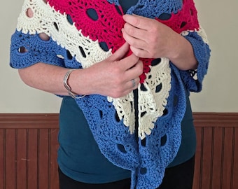 Patriotic Hand Crocheted Shawl or Wrap