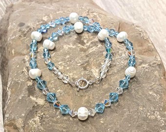 Light Blue Ice Swarovski Crystal's with Light Blue Pearls Necklace