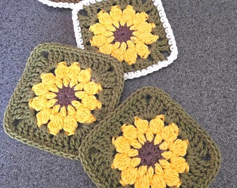 Sunflower Cotton Crocheted 4-6pk Coasters