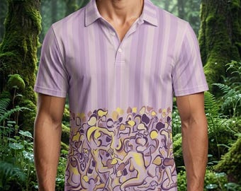 Men’s Slim Fit Polo | Lady Stripe Print by: Abner Harris | Maximalist Pink Forest Nymph Vector on a Clean Collared Shirt