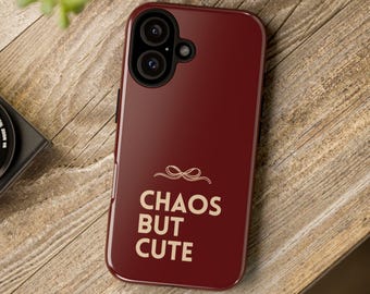 Chaos But Cute phone case (dual layer) | Red and beigeminimalist typography iPhone and Samsung Galaxy case