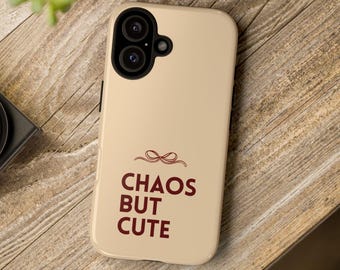 Chaos But Cute phone case | Beige and red minimalist typography iPhone and Samsung Galaxy case
