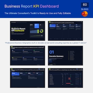Panel de control de KPI para informes empresariales / Plantilla PPTX de 60 diapositivas (descarga digital)