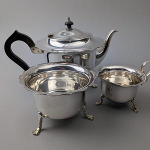 Vintage 3-Piece Silver Plated Tea Set, EPNS Fluted Teapot, Sugar Bowl & Creamer