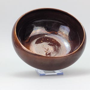 Antique Wheel Thrown Stoneware Bowl Brown Glazed 18cm