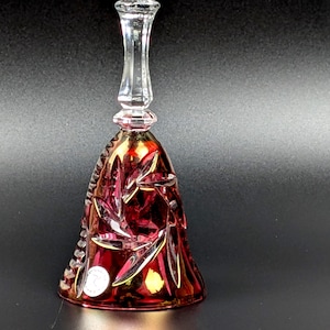 Campana de mano antigua de cristal austriaco rojo rubí Rattenberg Bleikristall