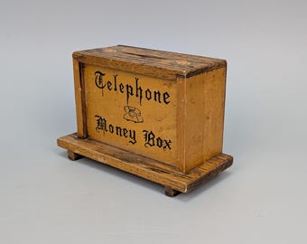 Tirelire vintage en bois avec téléphone