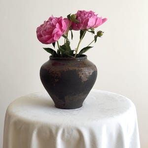 Handmade Black Clay Vase, Rustic Pottery Vessel, Wabi Sabi Decor