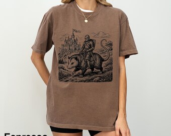 Funny Meme Shirt, Knight Opossum Shirt, Comfort Colors Possum Tee, Medieval Fantasy Graphic Tee, Oversized Unisex Animal Shirt
