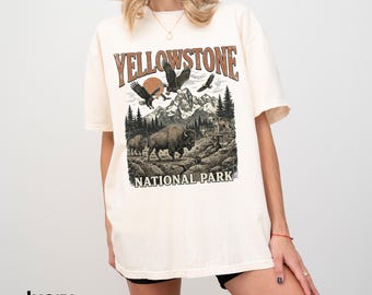Yellowstone National Park Vintage 90s Style T-Shirt, Wildlife Graphic Tee With Bison Wolves Eagles, Comfort Colors, 90s Hiking Nature Shirt