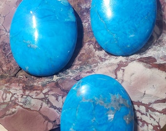 Turquoise Color Dyed Magnesite Cabochons Set of Three 30 x 40 mm TCDM1H