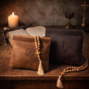 Leather Rosary Pouch, Personalized Handcrafted Vintage Prayer Beads Case, Catholic Gift, First Communion Confirmation Gift