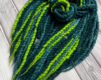 Wool Dreadlocks Extensions Green | Double Ended Wool Dreads | Dreadlock Set | Boho Hair Extensions