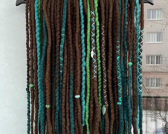Wool dreadlocks set, brown green de dreads, loc extensions, dreadlock extensions
