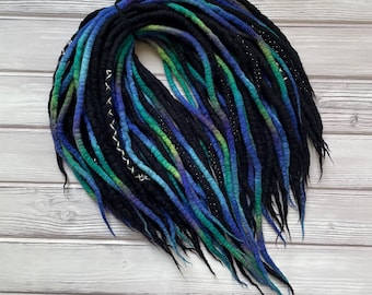 Dreadlocks in lana, extension per dreadlocks, dreadlocks neri, blu, verdi, turchesi, extra morbidi, lunghezza 18 pollici (35 cm), 22 pollici (56 cm), 27 pollici (70 cm)