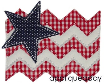Raggy Chevron Flag & Star Applikationsdesign (Maskinapplikationsbroderidesign) Omedelbar digital nedladdning av Applique a Day 4x4 5x7 6x10