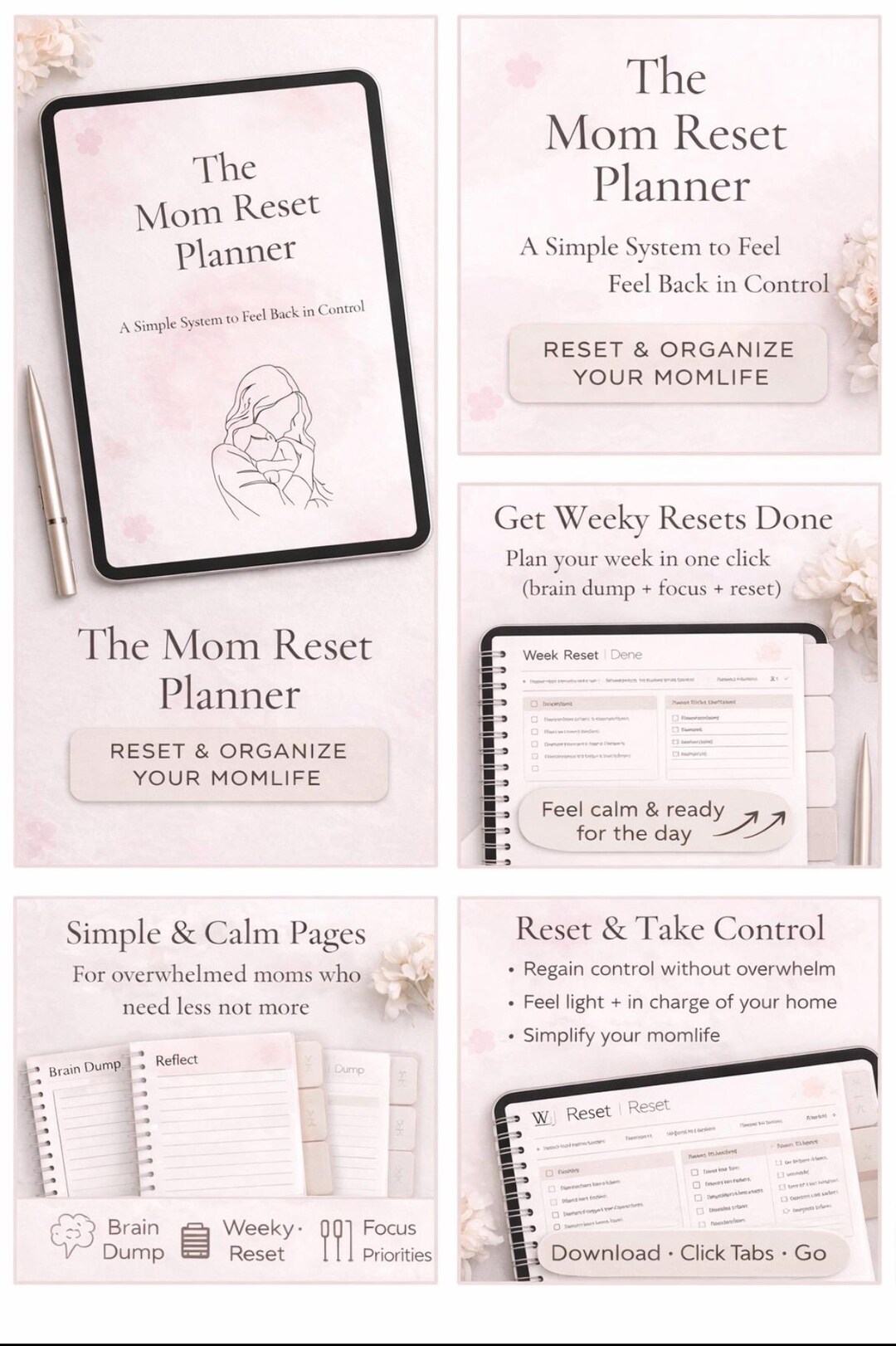 Mom Reset Planner | Digital Planner for Overwhelmed Moms | Daily ...