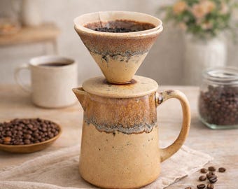Handgemaakte keramische overgietset, koffiedruppelaar en bijpassende kan