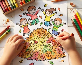 Autumn Fall Coloring Pages for Kids, Pumpkin Leaves Scarecrow, Printable PDF (A4 + US Letter)