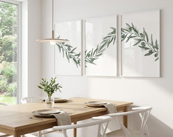 Sage Green Olive Triptych Wall Art, Minimalist Botanical Print, Scandinavian Decor, (Digital Download)