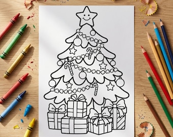 Christmas Coloring Pages for Kids, Santa Tree Reindeer, Printable PDF (A4 + US Letter)